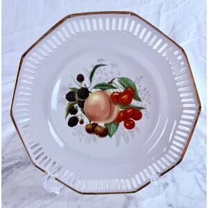 Bavarian Reticulated Plate Fruit 7 1/2" Schwarzenhammer W Germany Pierced VTG
